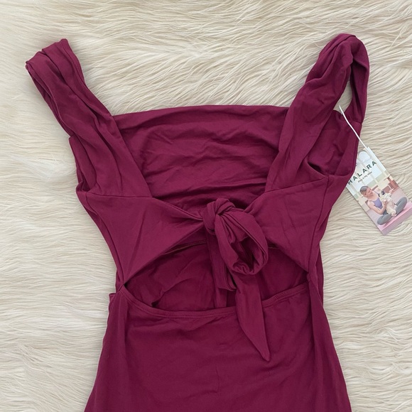 Halara Purple Tie Open Back Sleeveless Lace Up Split Hem Dress Red Violet - Picture 8 of 14